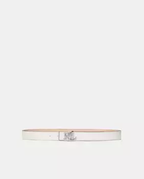 Двусторонний кожаный женский ремень с серебряной пряжкой Lauren Ralph Lauren, бежевый