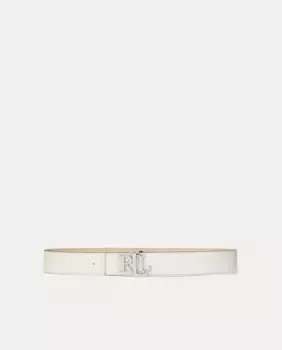 Двусторонний кожаный женский ремень с серебряной пряжкой Lauren Ralph Lauren, бежевый