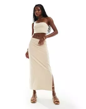 Двусторонний обтягивающий топ-бандо и юбка-стойка ASOS DESIGN белого и каменного цвета