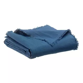 Двусторонний плед из чистого льна с однотонной бахромой - Zeff Nomad Vivaraise, цвет Touareg