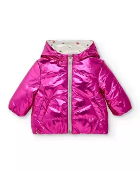 Двусторонний пуховик для девочки розового металлика с капюшоном Tuc tuc, цвет Fucsia