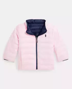 Двусторонний пуховик для девочки с высоким воротником Polo Ralph Lauren, розовый