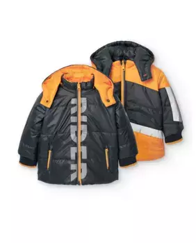 Двусторонний пуховик для мальчика с капюшоном и застежкой-молнией Boboli, серый