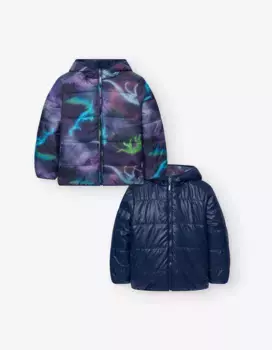 Двусторонний пуховик для мальчика с капюшоном и застежкой-молнией Losan, синий