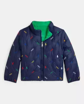 Двусторонний пуховик для мальчика с принтом «Поло» Polo Ralph Lauren, темно-синий