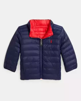 Двусторонний пуховик для мальчика с высоким воротником Polo Ralph Lauren, темно-синий