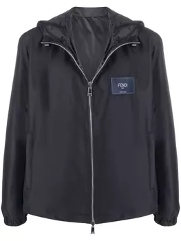 Двусторонний пуховик с капюшоном и нашивкой-логотипом FENDI, синий