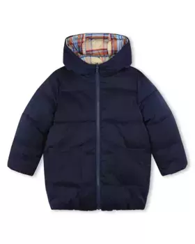 Двусторонний пуховик с капюшоном и застежкой-молнией Kenzo Kids, темно-синий