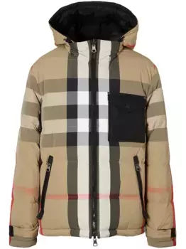 Двусторонний пуховик в клетку BURBERRY, нейтральный