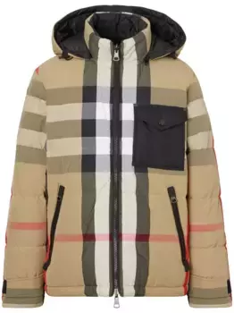 Двусторонний пуховик в клетку Exaggerated Check BURBERRY, нейтральный