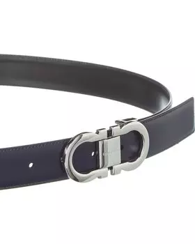 Двусторонний регулируемый кожаный ремень Ferragamo Gancini Salvatore Ferragamo, синий