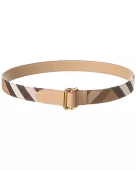 Двусторонний ремень Burberry из ткани и кожи в клетку, коричневый