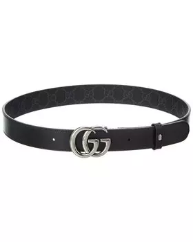 Двусторонний ремень Gucci GG Marmont из ткани и кожи с узором GG Supreme, черный