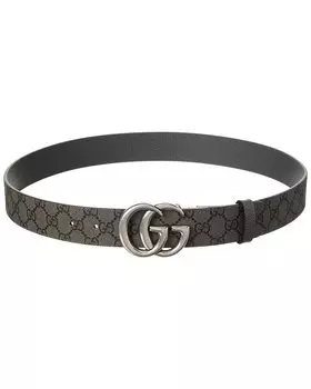 Двусторонний ремень Gucci из ткани и кожи, серый