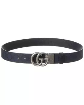 Двусторонний ремень Gucci из ткани и кожи с узором GG Supreme, синий