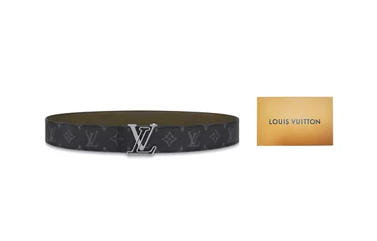 Двусторонний ремень LV Line Monogram Eclipse 40 мм LOUIS VUITTON, Black/Green-Box