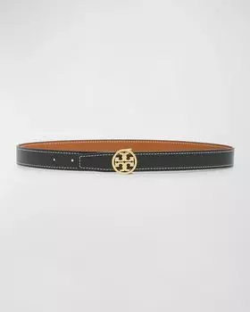 Двусторонний ремень Miller из гладкой кожи Tory Burch, цвет Black Whiskey Gold