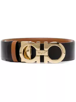 Двусторонний ремень с декором Gancini Ferragamo, черный