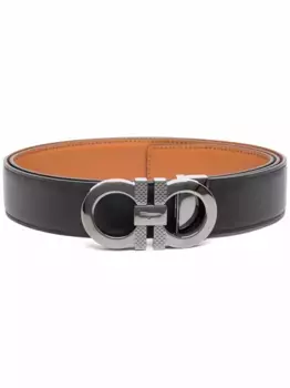 Двусторонний ремень с декором Gancini Ferragamo, черный