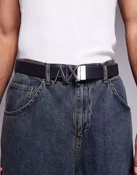 Двусторонний ремень с логотипом Armani Exchange темно-синего и кремового цветов