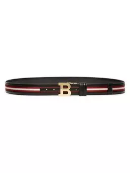 Двусторонний ремень с логотипом в полоску под крокодила Bally, черный