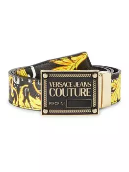 Двусторонний ремень с металлическим логотипом Versace, цвет Black Gold