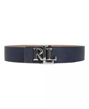 Двусторонний ремень сине бежевого цвета с бляшкой с монограммой Ralph Lauren, синий