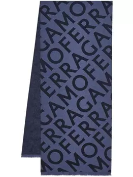 Двусторонний шарф с логотипом Ferragamo, синий