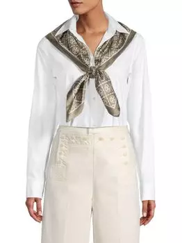 Двусторонний шелковый шарф с монограммой T Tory Burch, хаки