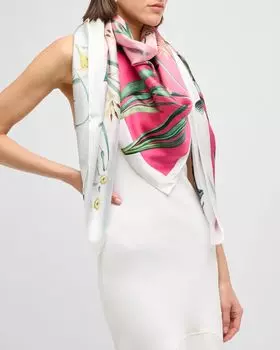 Двусторонний шелковый шарф Valerie St. Piece, цвет Pink Green Ombre Multi Colour Print
