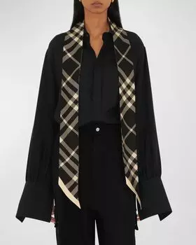 Двусторонний шелковый узкий шарф в клетку Burberry, цвет Black Calico Ip Chk