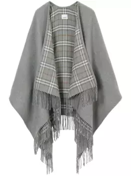 Двусторонний шерстяной кейп в клетку BURBERRY, серый