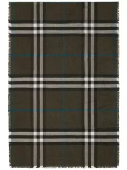 Двусторонний шерстяной шелковый шарф в клетку Burberry, зеленый