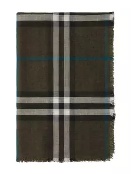 Двусторонний шерстяной шелковый шарф в клетку Burberry, зеленый