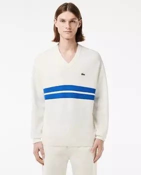 Двусторонний свитер из пике с полосатым V-образным вырезом Lacoste, белый