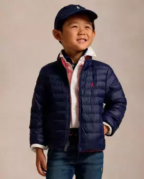 Двусторонний тонкий пуховик для мальчика Polo Ralph Lauren, темно-синий