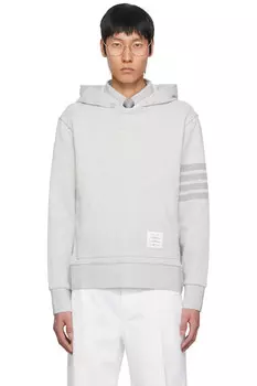 Двусторонний трикотажный худи с 4-барной вязкой Thom Browne, серый