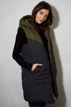 Двусторонний удлиненный жилет с капюшоном и утеплителем Threadbare, зеленый