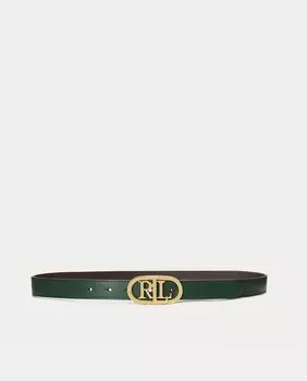 Двусторонний зеленый кожаный ремень с овальной пряжкой Lauren Ralph Lauren, зеленый