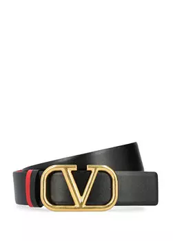 Двусторонний женский кожаный ремень с черно-красным логотипом Valentino Garavani
