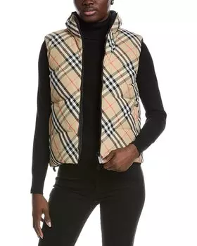Двусторонний жилет Burberry Checked Down, коричневый