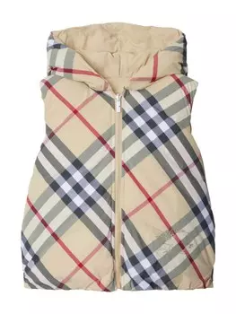 Двусторонний жилет Burberry Kids из нейлона с подкладкой в клетку, серый