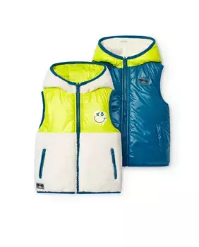 Двусторонний жилет для мальчика с капюшоном и застежкой-молнией Boboli, белый