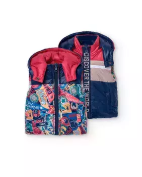 Двусторонний жилет для мальчика с капюшоном и застежкой-молнией Boboli, мультиколор