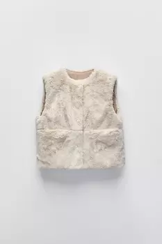 Двусторонний жилет из искусственного меха ZARA, экрю
