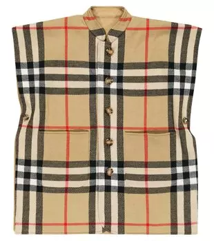 Двусторонний жилет из шерсти в клетку vintage check Burberry Kids, бежевый