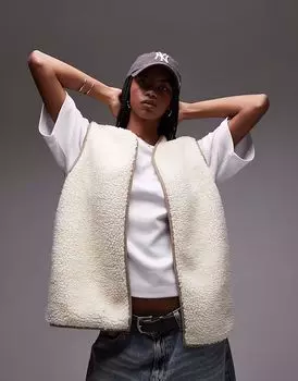 Двусторонний жилет Topshop Chuck on Borg цвета экрю