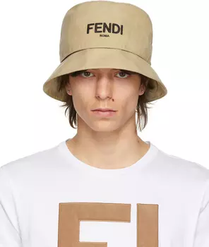 Двусторонняя бежевая панама с логотипом FF Fendi
