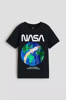 Двусторонняя футболка с пайетками H&M, черный