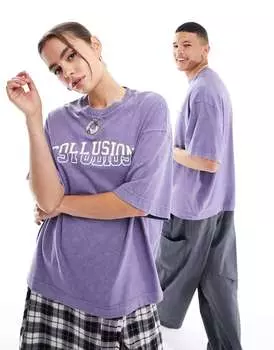 Двусторонняя футболка унисекс с принтом COLLUSION фиолетового цвета